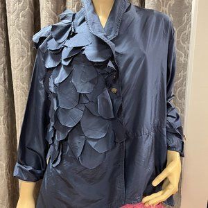 EUC Rare Gorgeous Krista Larson Silk Navy Petal Jacket